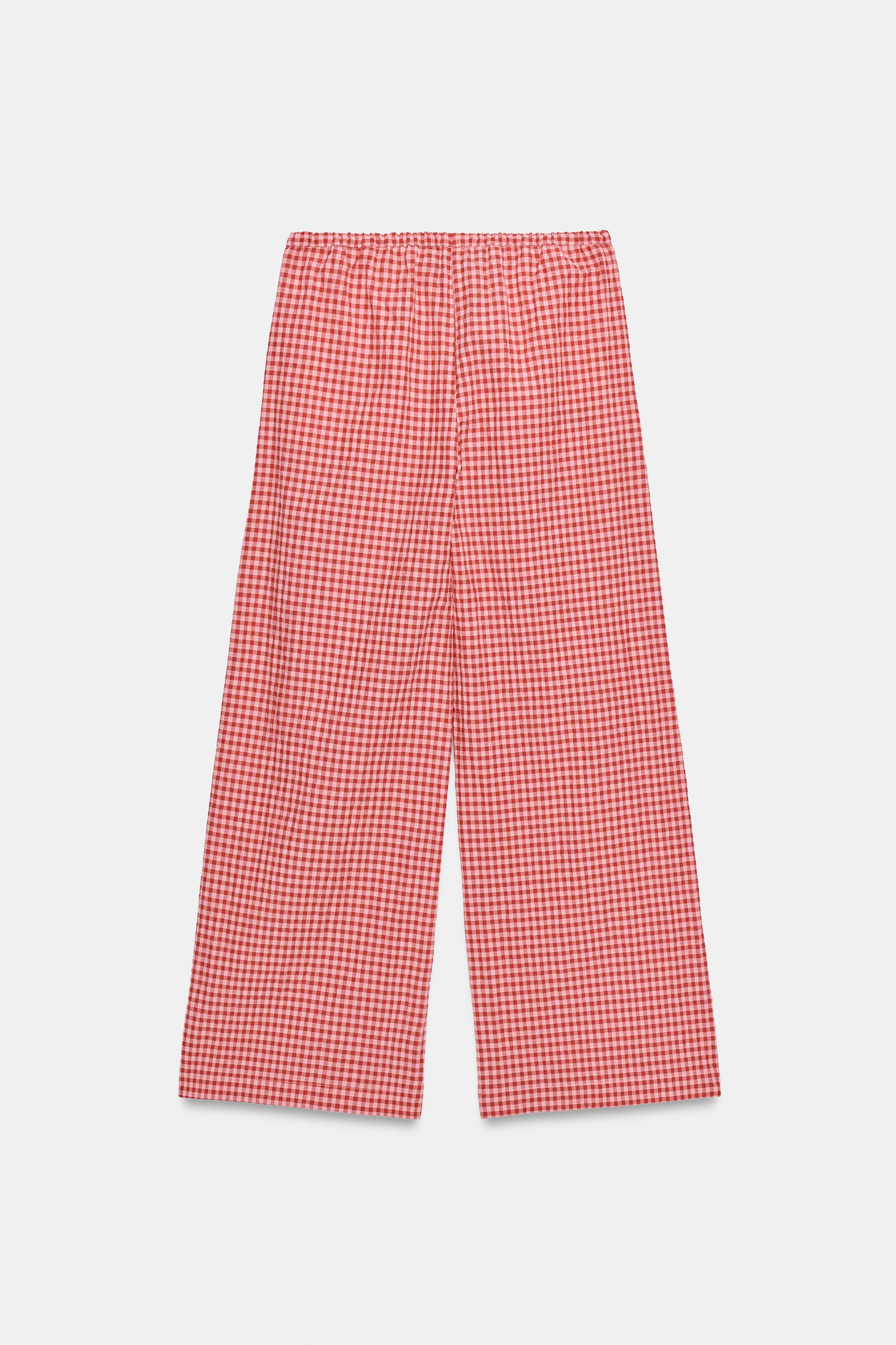 GINGHAM WIDE LEG PANTS